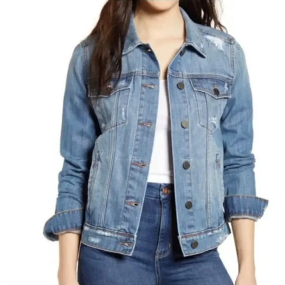 Articles of Society Distressed Denim Trucker Jacket Medium Wash Women XS Capsule